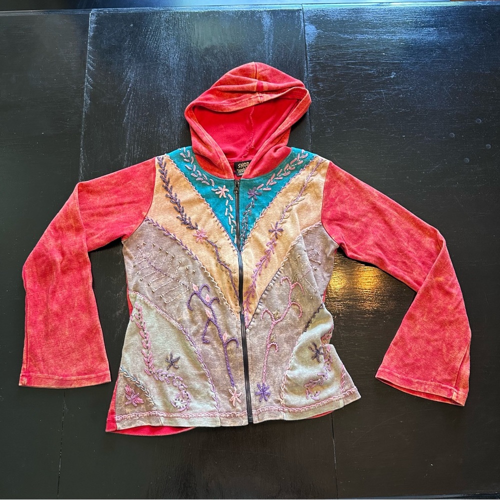 Vintage Shop Therapy XS Colorful Unique Made Nepal Patchwork Embroidered Orange